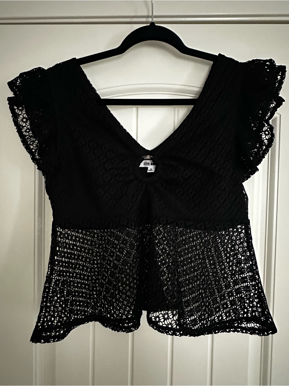 EUC Black Lace V-Neck Flutter Sleeve Blouse